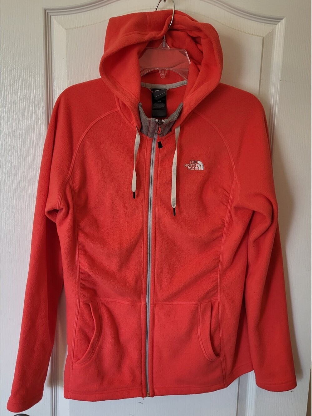 THE NORTH FACE Women's L Mezzqluna Fleece Hoodie Coral Orange Front Zip
